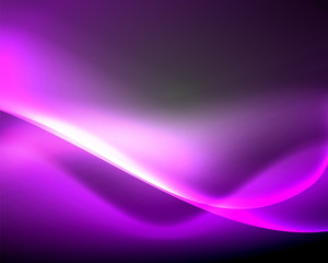 Dark space with shiny neon light motion waves. Abstract concept graphic element. Vector neon background. Technology background