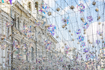  Beautiful pendant design decoration of the central streets of the capital of Russia. Great cityscape.