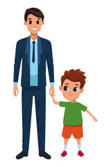 Family single father with children cartoon