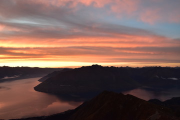Sunrise on New year's Day in Queenstown, New Zealand