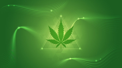 Spiritual sacred geometry; Cannabis leaf and energy waves; Psychedelc and visionary art; Vector abstract background.