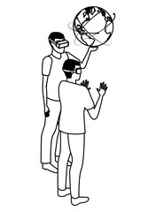 virtual reality technology experience cartoon in black and white