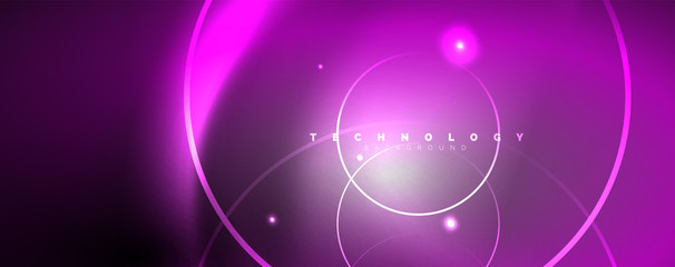 Shiny neon lights, dark abstract background with blurred magic neon light curved lines