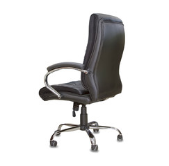 Back view of office chair from black leather. Isolated