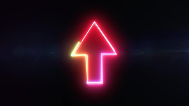Up arrow shaking symbol outline looping on black background in 4k animation