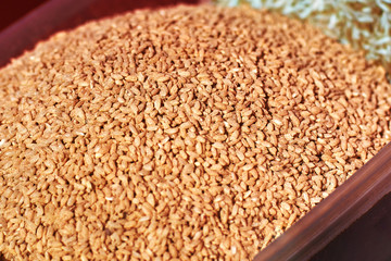 Gray rice Background. Uncooked Raw Food, close up