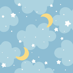 Obraz na płótnie Canvas Cloud Cute Seamless Pattern Background with star moon and shiny dot, Vector illustration