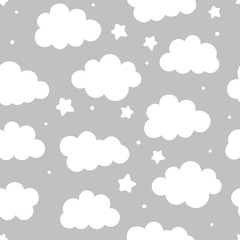 Cloud Cute Seamless Pattern Background with star moon and shiny dot, Vector illustration