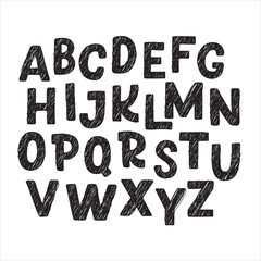 Cute hand drawn alphabet made in vector. Doodle letters for your design. Isolated characters. Handdrawn display font for DIY projects and kids design.