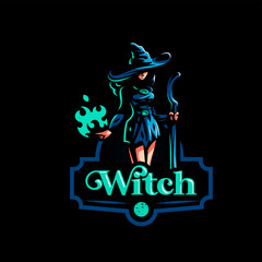 Woman witch with a magic broom 