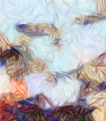 Obraz premium Digital art abstract pattern. Hand drawing modern style art print. Futuristic artwork. Contemporary painting wall decor. Oil on canvas. Brushstrokes of paint in warm colors. Psychedelic design texture