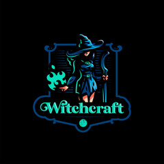 Woman witch with a magic broom 