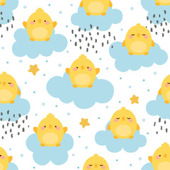 chick seamless pattern background, chicken easter pattern with cloud heart and star