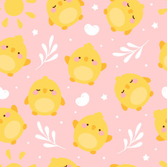 chick seamless pattern background, chicken easter pattern with cloud heart and star