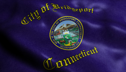 3D Waving Flag of Bridgeport City Closeup View