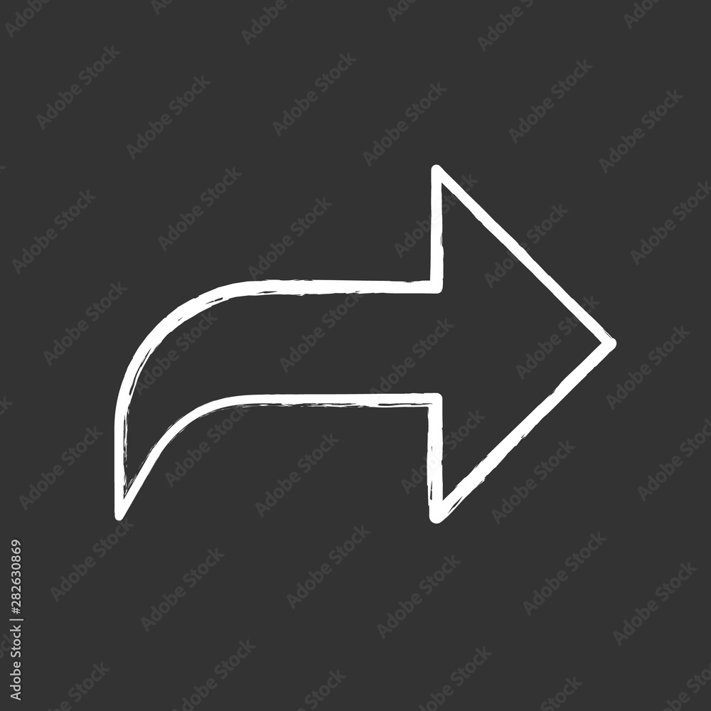 Poster right curved arrow chalk icon. direction sign, forward curve. bend arrow. motion pointer. navigation