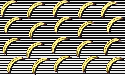 Seamless background with stripes and bananas with dark shadow. Vector illustration design for greeting card or template.