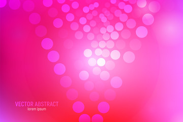Pink circles abstract background. 3D abstract pink and red background with circles, lens flares and glowing reflections. Vector illustration.