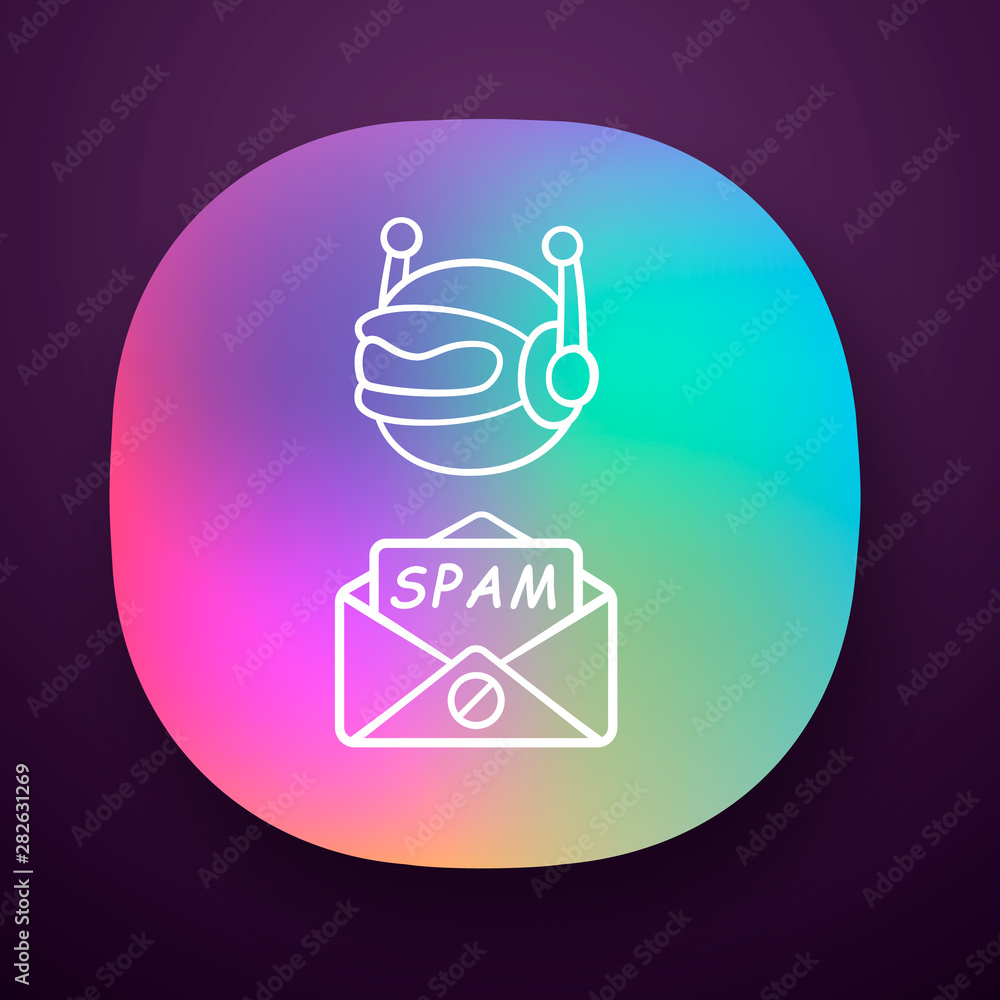 Poster spambot app icon. virus advertisements, links. spam bot. malicious phishing sites. spam advertising 