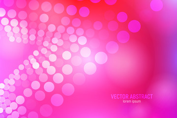 Pink circles abstract background. 3D abstract pink and red background with circles, lens flares and glowing reflections. Vector illustration.