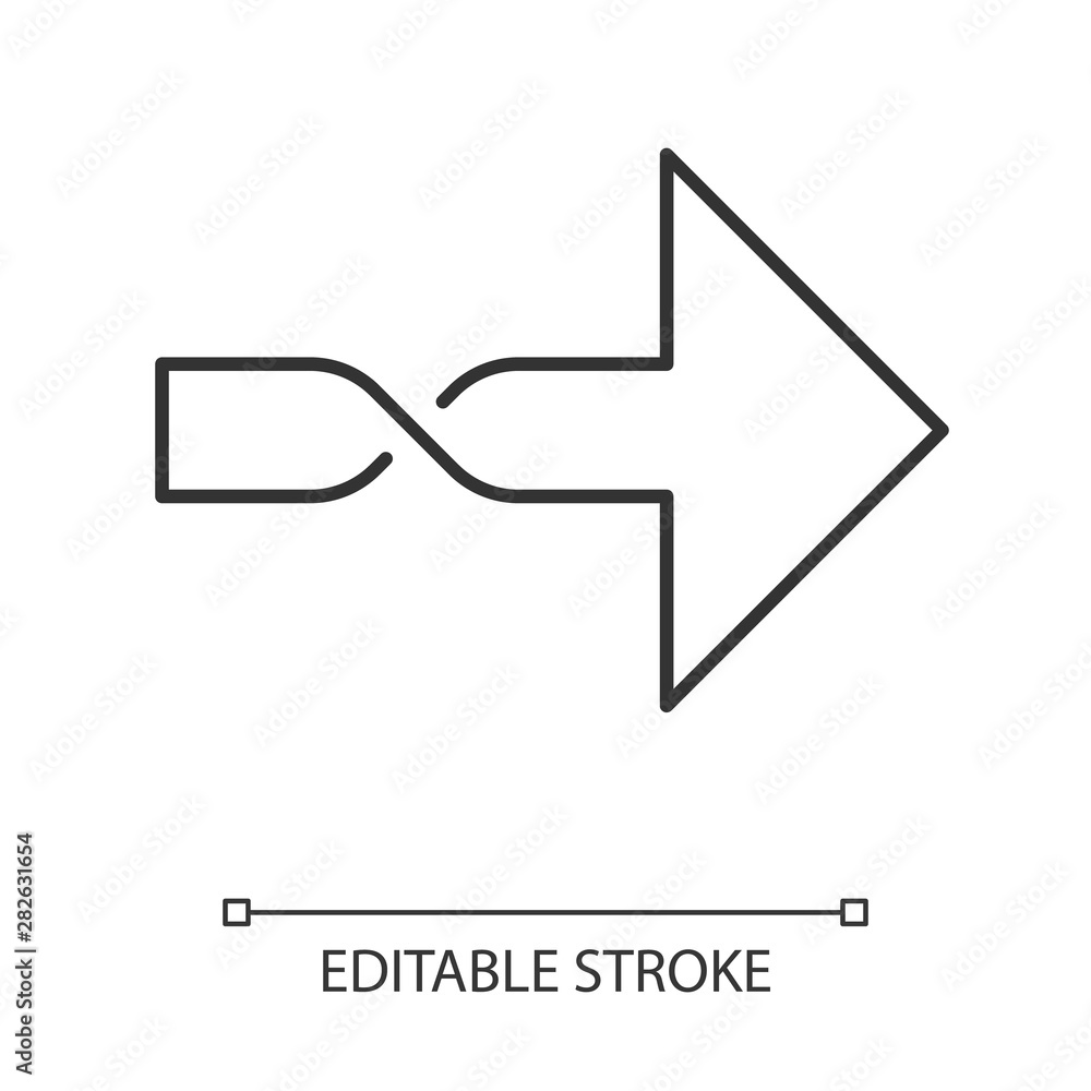 Poster twisted arrow linear icon. direction arrowhead. arrow indicating rightward. pointer, indicator. next