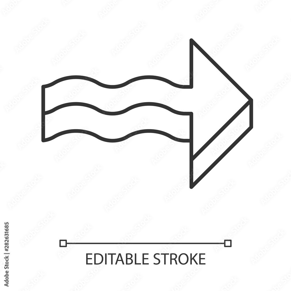Poster 3d wavy arrow linear icon. rightward direction. pointing arrowhead. navigation indicator. direction 