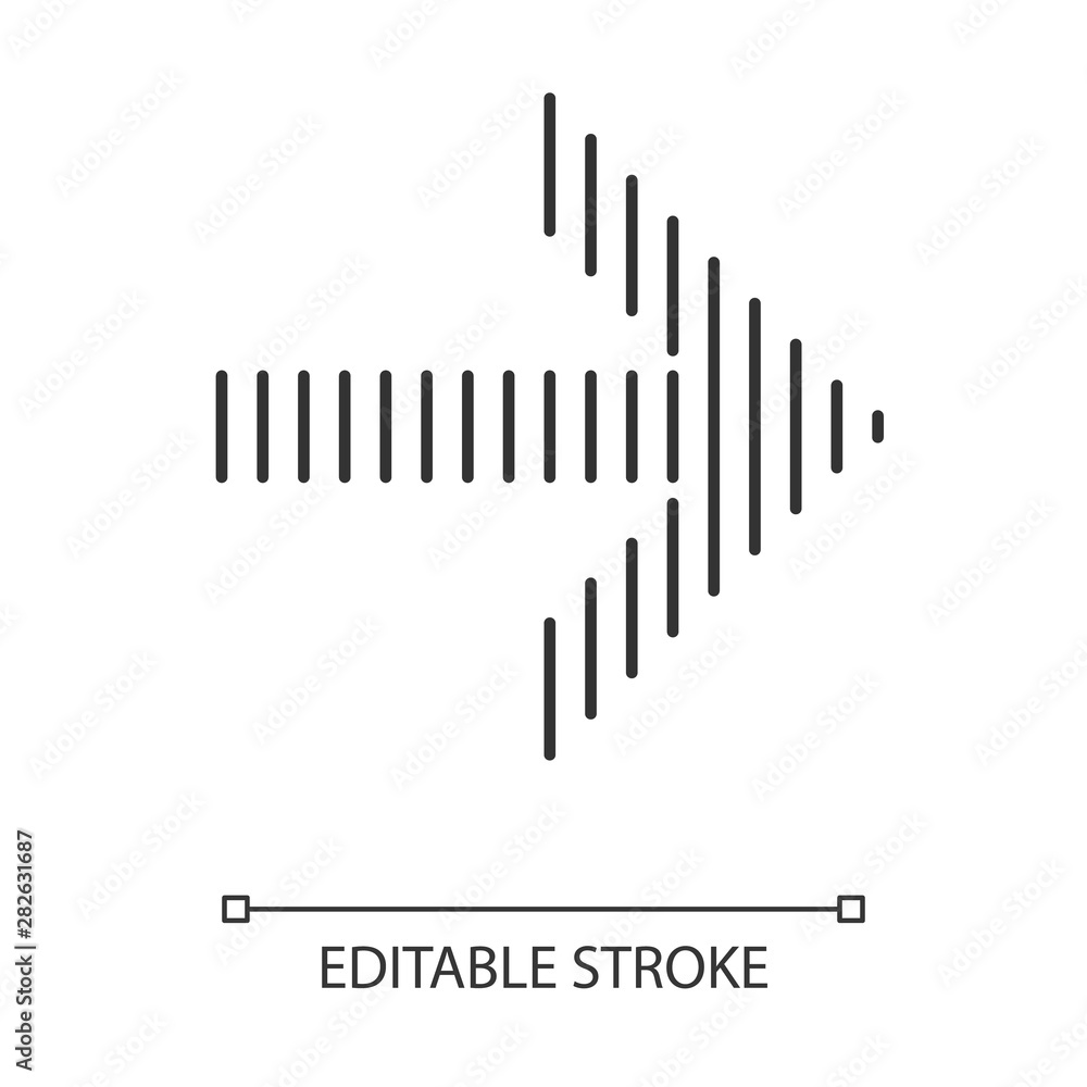 Poster striped arrow linear icon. arrowhead indicating rightward. navigation pointer, indicator. orientatio
