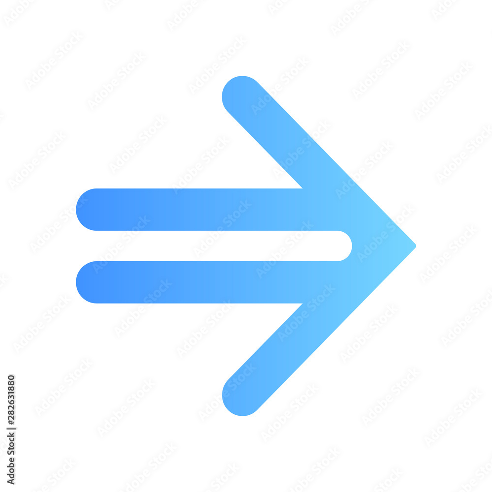 Poster double-lined blue arrow flat design long shadow color icon. indicating sign, pointer button. forward