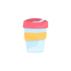 Zero Waste element - thermo mug. Bring your own cup. No plastic. Hand drawn vector Illustration isolated on white background
