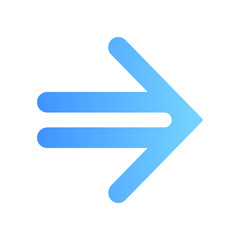 Double-lined blue arrow flat design long shadow color icon. Indicating sign, pointer button. Forward indicator. Arrowhead pointing to right direction. Navigation arrow. Vector silhouette illustration