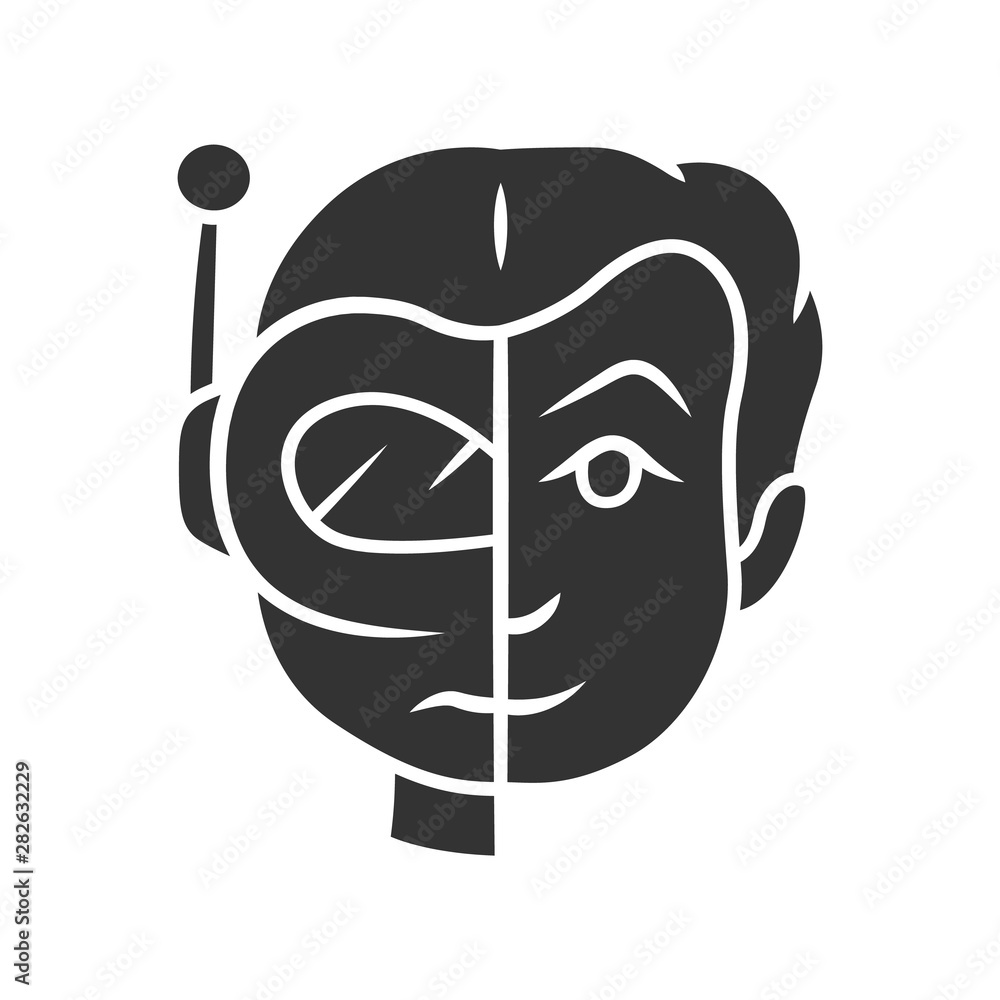 Poster bot impersonator glyph icon. automated hacking. false identity. robot imitator. cybernetics, technol