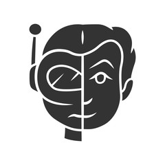 Bot impersonator glyph icon. Automated hacking. False identity. Robot imitator. Cybernetics, technology. Artificial intelligence. Silhouette symbol. Negative space. Vector isolated illustration