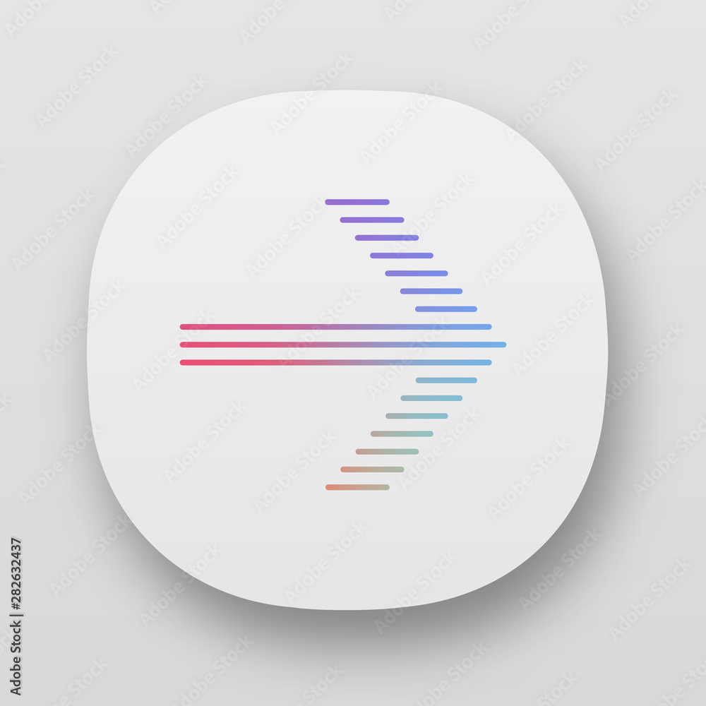 Poster striped arrow app icon. forward indicator, right turn. pointer symbol. next, forward. arrowhead indi