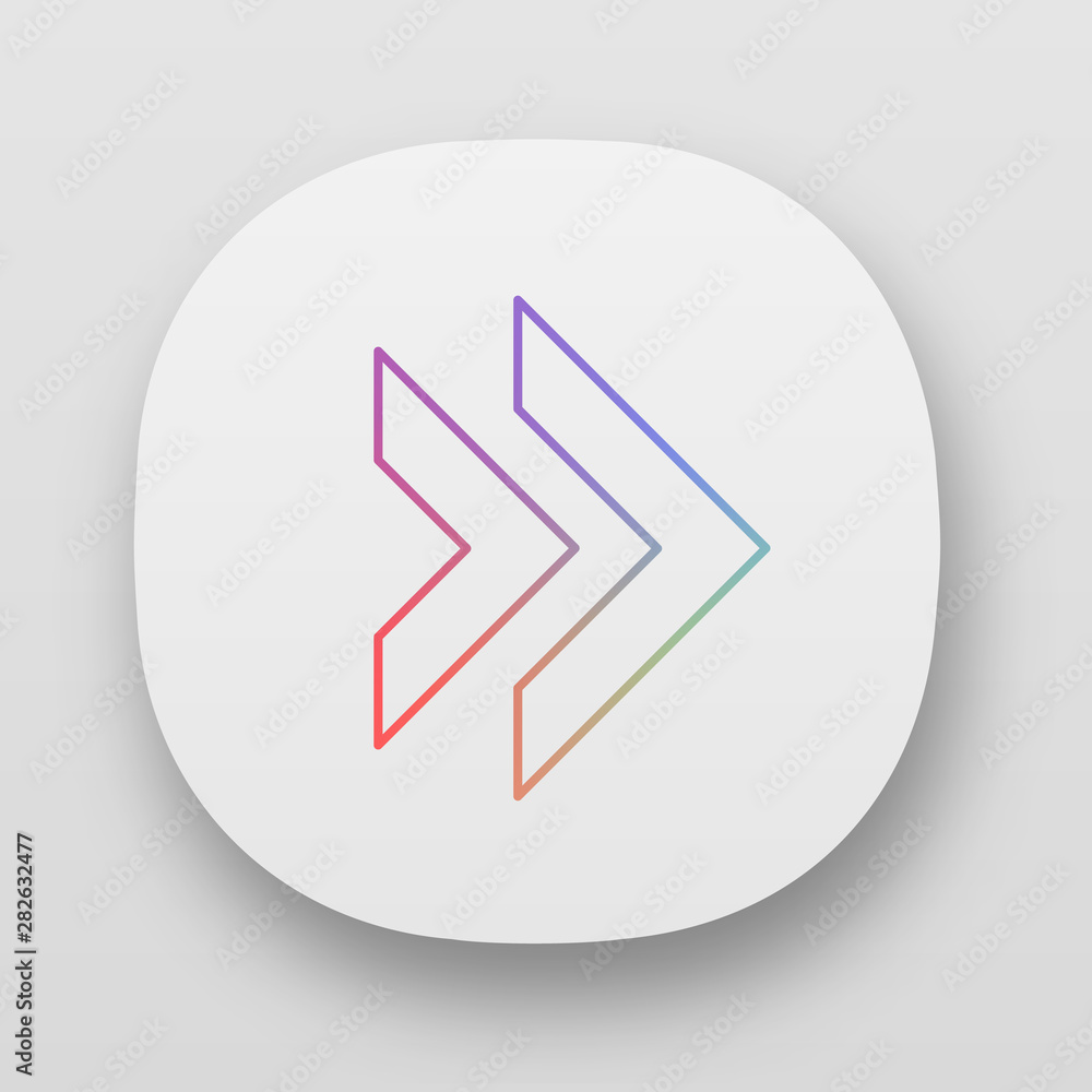 Poster double arrow app icon. rewinding button. navigation pointer. next, forward arrow pointing rightward.