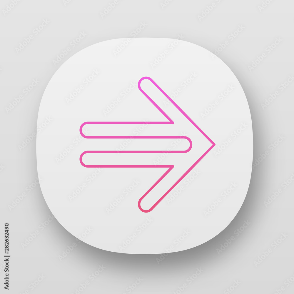 Poster double-lined arrow app icon. indicating sign, pointer button. forward arrowhead pointing right. navi