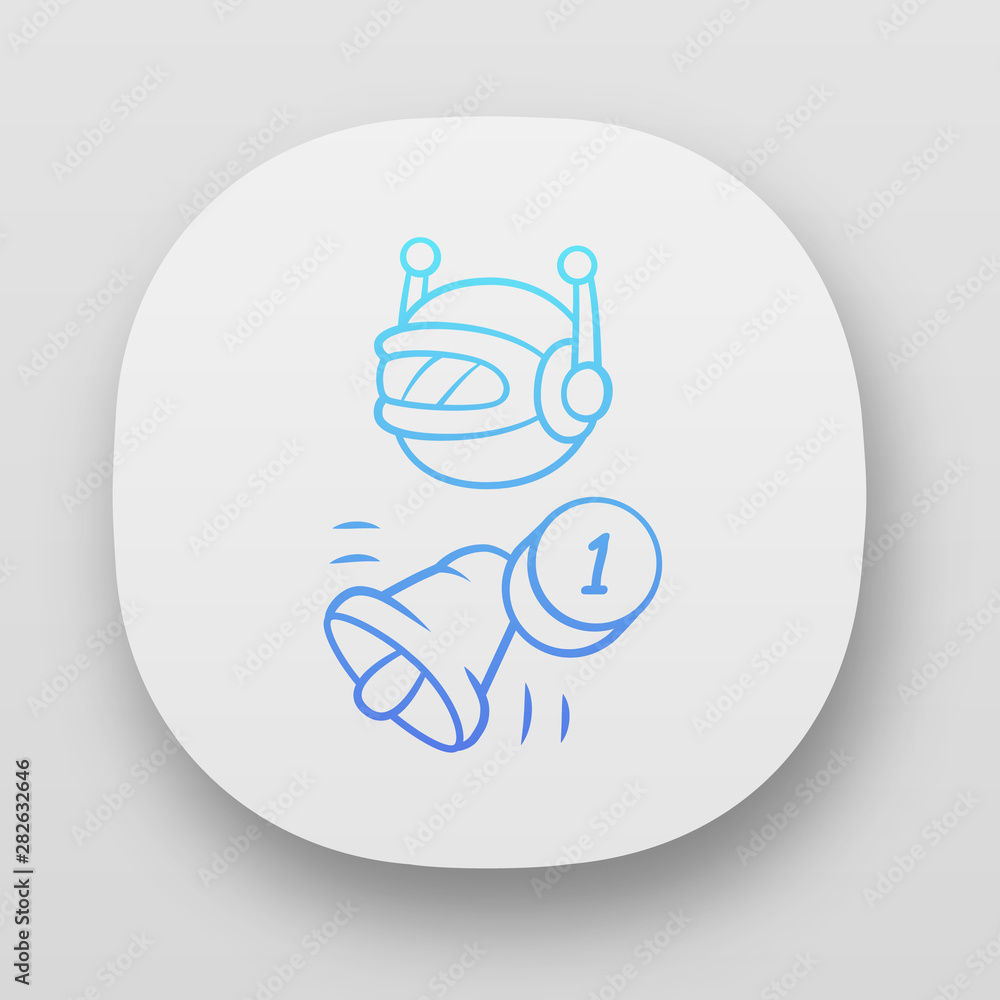 Poster proactive bot app icon. sending messages, incoming notifications. text alert. reminder, alarm. artif