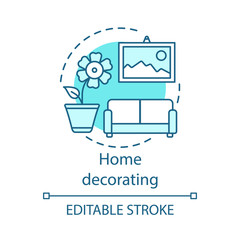 Home decorating concept icon. Home service idea thin line illustration. Interior designer. House reconstruction. Apartment repair. Domestic space renovation. Vector isolated drawing. Editable stroke