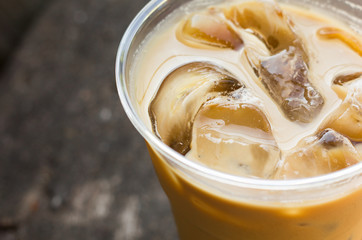 ice coffee on wooden table