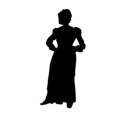 The American  pilgrim woman silhouette, black vector illustration Isolated on white background. - obrazy, fototapety, plakaty