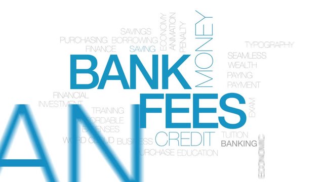 Bank fees animated word cloud. Kinetic typography.