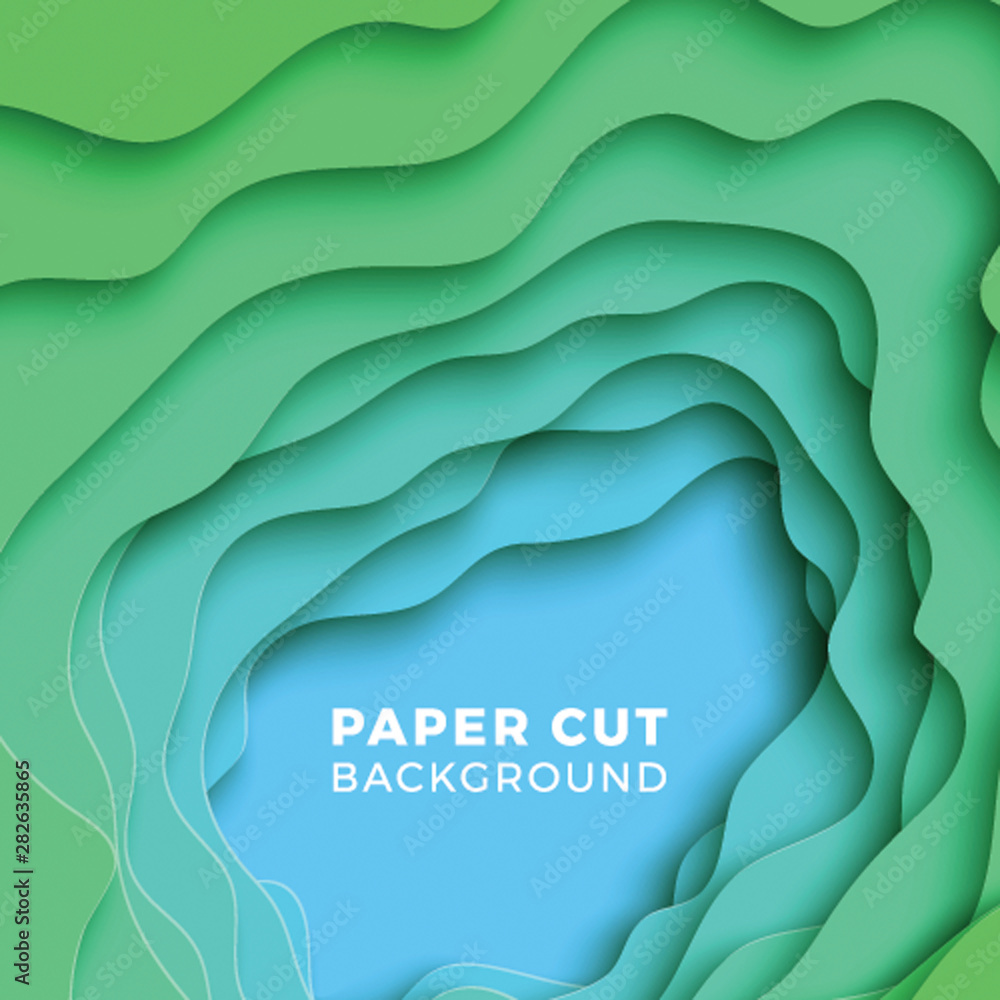 Poster 3d geometric background with realistic paper cut layers. vector design layout for presentations, fly