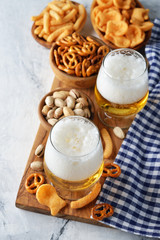 Beer and various snacks