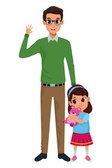 father with little daughter cartoon