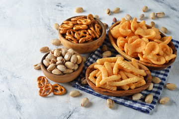 Various salty snacks for beer