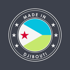 Flag of Djibouti. Round Label with Country Name for Unique National Goods. Vector