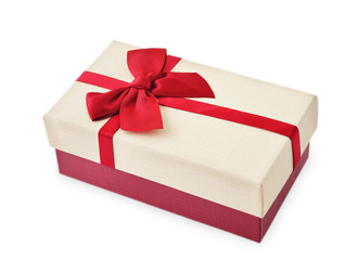 Box decorated with red ribbon