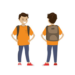 Cartoon caucasian schoolboy with school bag,cute male kid character