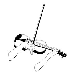 Vector hand drawn illustration of woman's hands playing on the violin isolated.