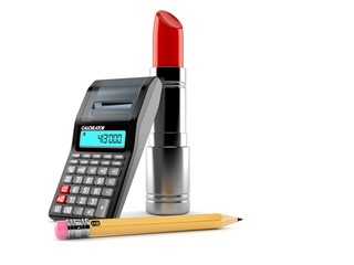Lipstick with calculator and pencil