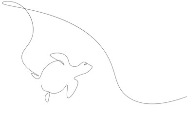 Naklejka na ściany i meble Turtle swim on sea or ocean line drawing, vector illustration